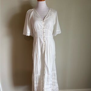 GAP Elegant White Maxi Dress with Button Detail